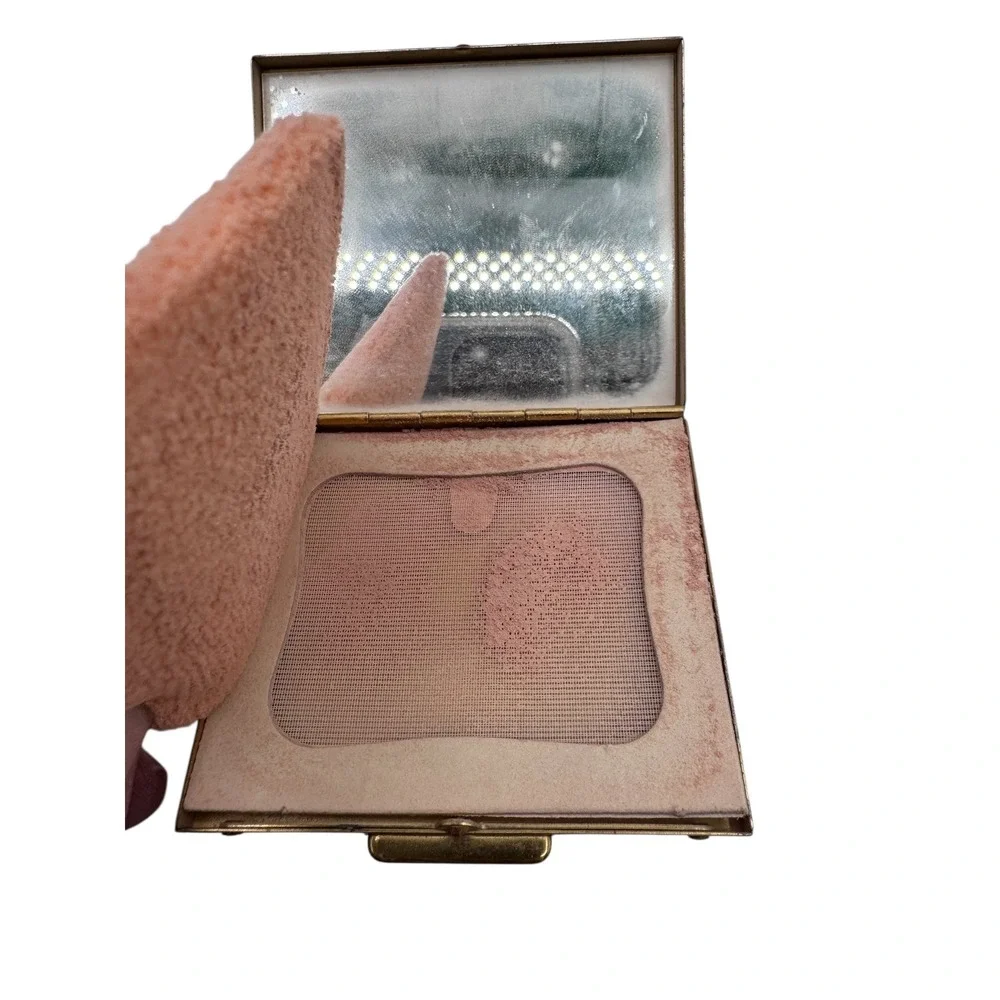 Vintage Gold‎ Tone Pearl Compact Mirror Powder Case Ornate Vanity Accessory
